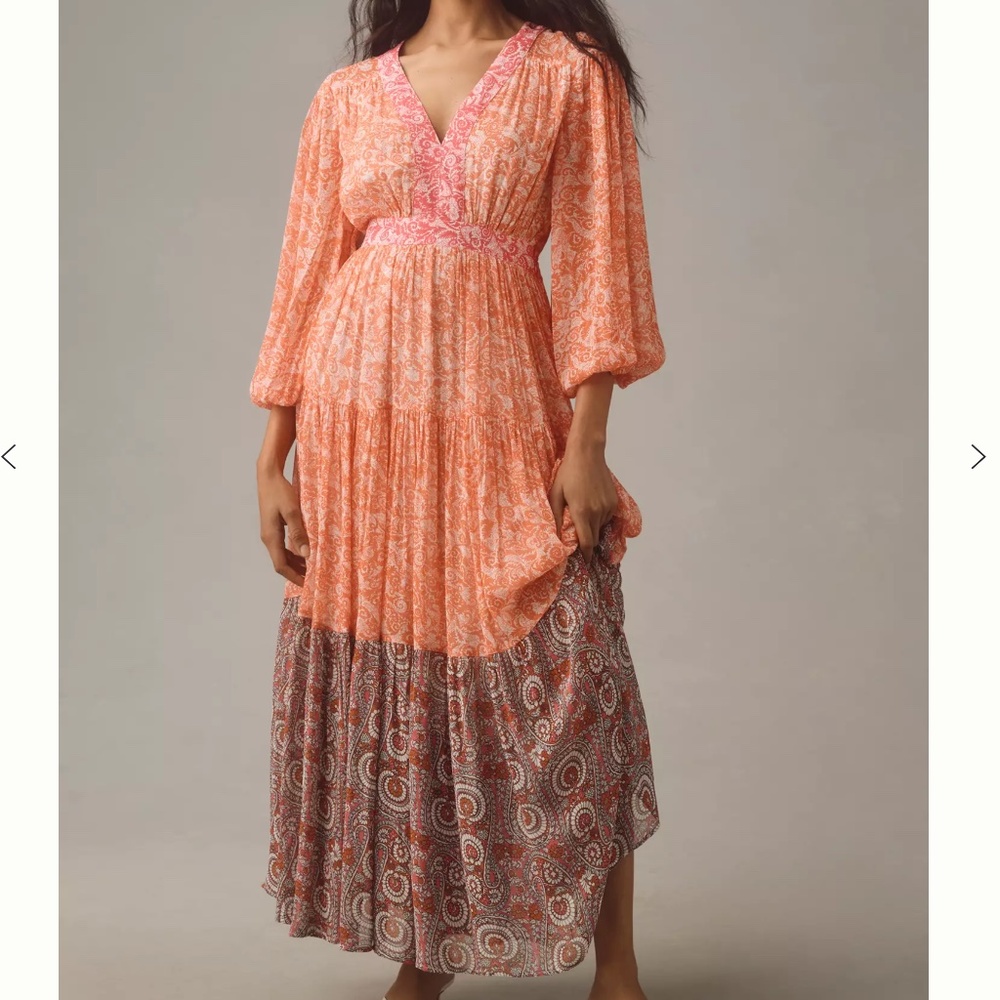 NWT ANTHROPOLOGIE Maeve Long-Sleeve Sheer Printed Maxi Dress SIZE SP